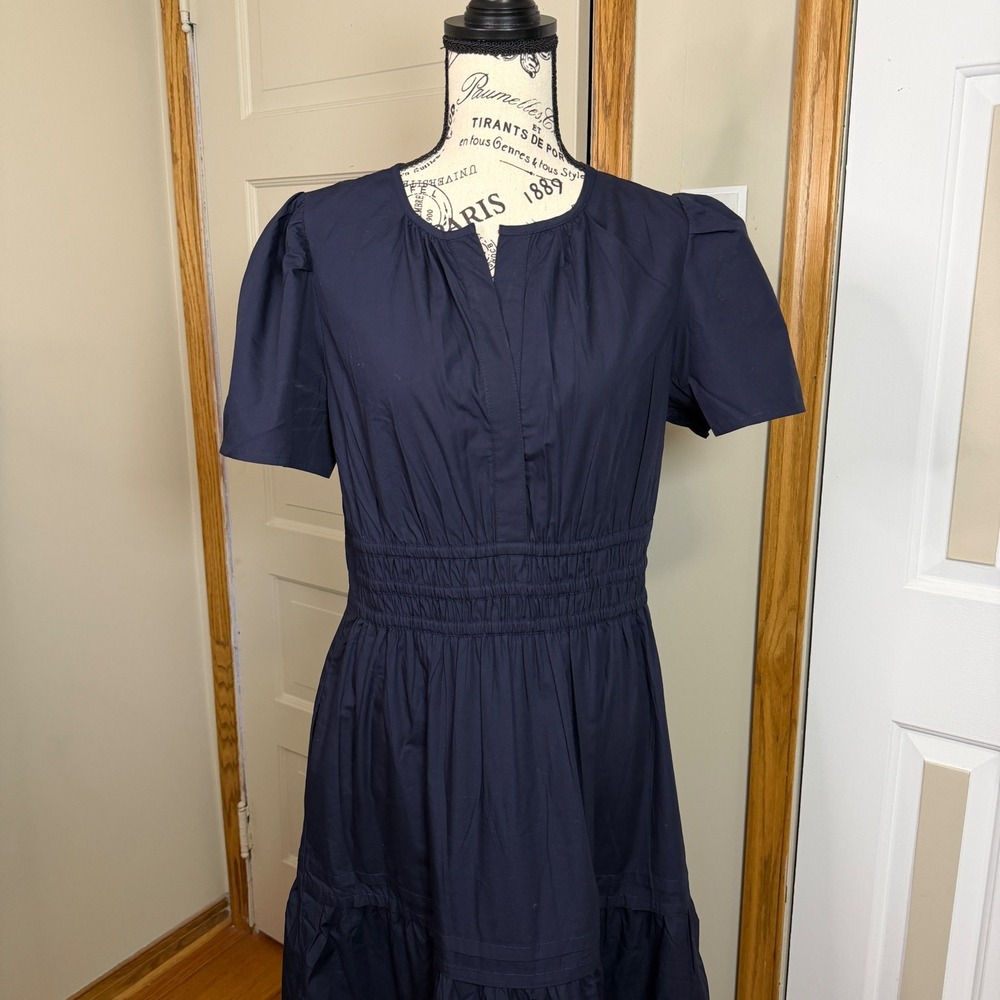 Quince Tiered Maxi Dress Womens Size Medium Organic Cotton Poplin Puff Sleeve - Picture 2 of 11